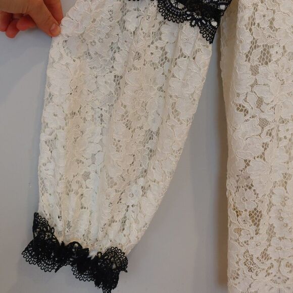 Alexis floral Lace Blouse White black button Romantic Chic Designer formal Larg - Picture 6 of 12